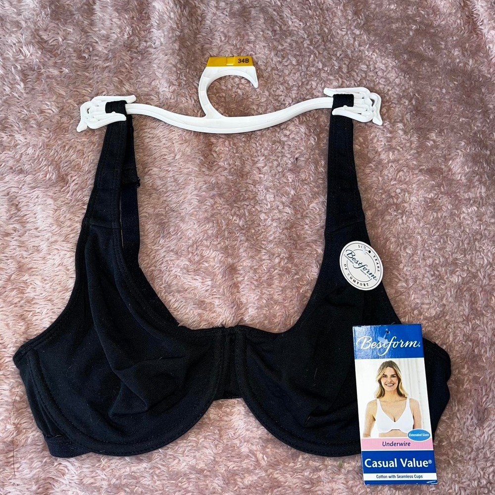 Bestform Casual Value Black Underwire Bra Cotton Seamless Cups 34B NEW